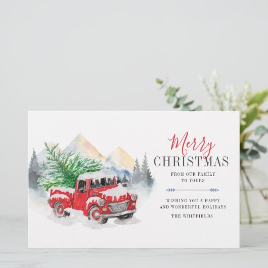 Waterverf rode vrachtwagen Plaid kerstvakantie Briefpapier (Staand voorkant)