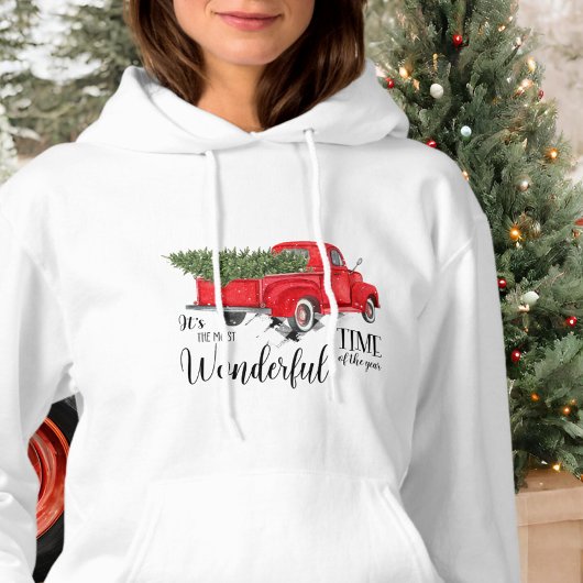Waterverf  Rode Vrachtwagen Schattigee Kerstboom Hoodie