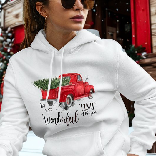 Waterverf  Rode Vrachtwagen Schattigee Kerstboom Hoodie