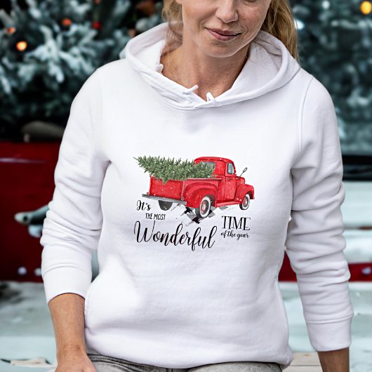 Waterverf  Rode Vrachtwagen Schattigee Kerstboom Hoodie