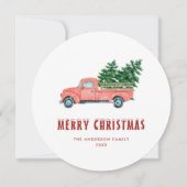 Waterverf Rode Vrachtwagen Sneeuw Vrolijke Kerstmi Feestdagenkaart (Voorkant)