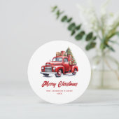 Waterverf Rode Vrachtwagen Sneeuw Vrolijke Kerstmi Feestdagenkaart (Staand voorkant)
