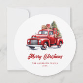 Waterverf Rode Vrachtwagen Sneeuw Vrolijke Kerstmi Feestdagenkaart (Voorkant)