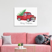 Waterverf rode vrachtwagen voor kerstmis canvas afdruk (Insitu (Woonkamer))