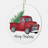 Waterverf rode vrachtwagen voor kerstmis keramisch ornament (Links)