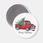 Waterverf rode vrachtwagen voor kerstmis magneet (Voorkant / Achterkant)