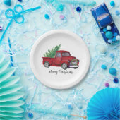 Waterverf rode vrachtwagen voor kerstmis papieren bordje (Feest)