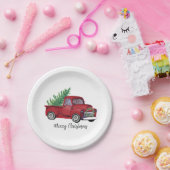 Waterverf rode vrachtwagen voor kerstmis papieren bordje (Feest)