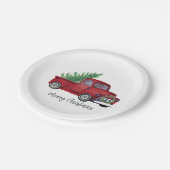 Waterverf rode vrachtwagen voor kerstmis papieren bordje (Gekanteld)