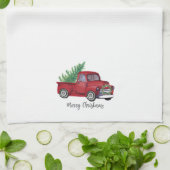 Waterverf rode vrachtwagen voor kerstmis theedoek (Gevouwen)