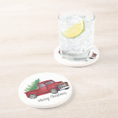 Waterverf rode vrachtwagen voor kerstmis zandsteen onderzetter (Zijkant)