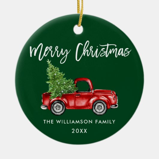 Waterverf  rode vrachtwagen voor penseel Script Keramisch Ornament (Voorkant)