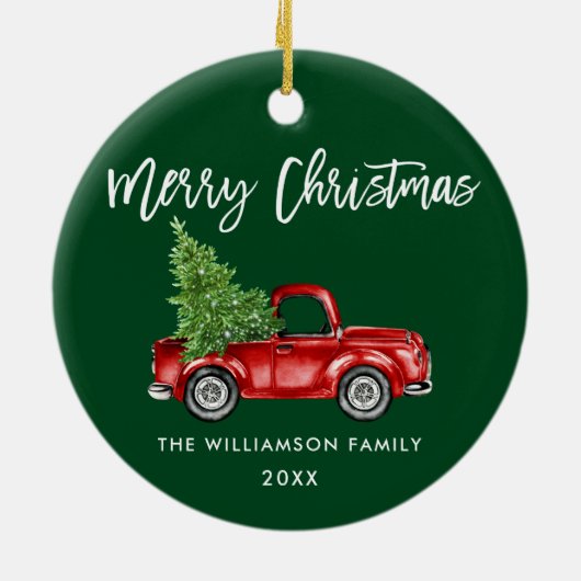 Waterverf  rode vrachtwagen voor penseel Script Keramisch Ornament (Achterkant)