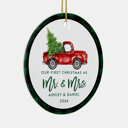 Waterverf  rode vrachtwagen voor penseel Script Keramisch Ornament (Rechts)