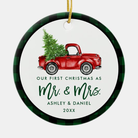 Waterverf  rode vrachtwagen voor penseel Script Keramisch Ornament (Voorkant)