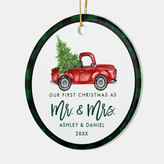 Waterverf  rode vrachtwagen voor penseel Script Keramisch Ornament (Links)