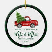 Waterverf  rode vrachtwagen voor penseel Script Keramisch Ornament (Achterkant)