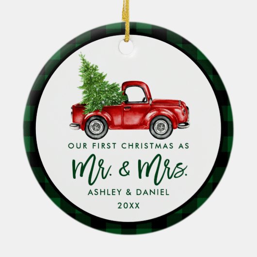 Waterverf  rode vrachtwagen voor penseel Script Keramisch Ornament (Achterkant)