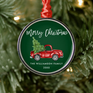 Waterverf rode vrachtwagen voor penseel Script Metalen Ornament