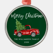 Waterverf rode vrachtwagen voor penseel Script Metalen Ornament (Voorkant)