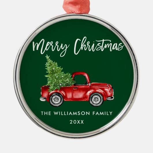 Waterverf  rode vrachtwagen voor penseel Script Metalen Ornament (Voorkant)