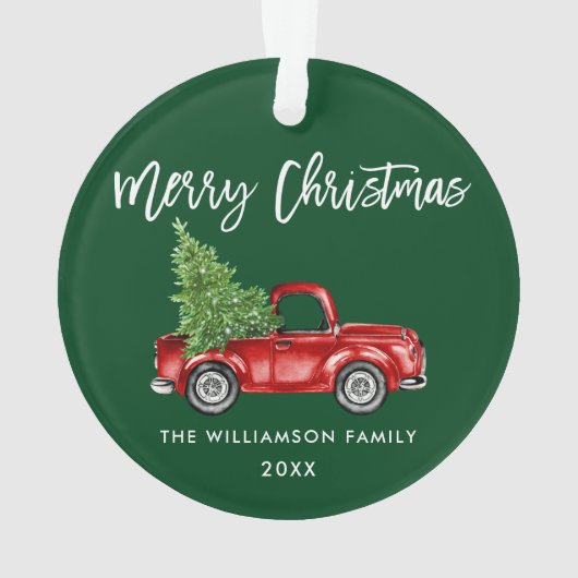 Waterverf  rode vrachtwagen voor penseel Script Ornament (achterkant)