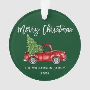 Waterverf  rode vrachtwagen voor penseel Script Ornament