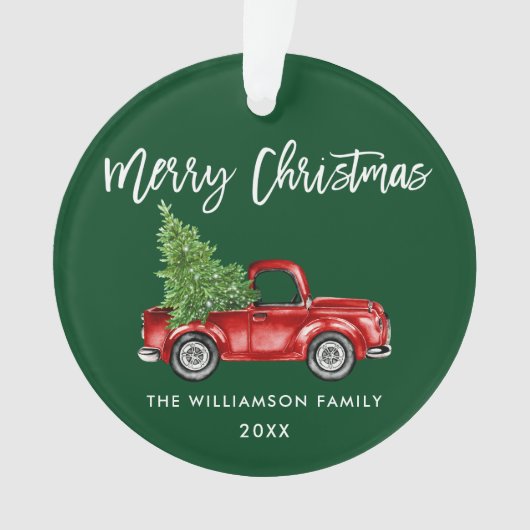 Waterverf  rode vrachtwagen voor penseel Script Ornament (voorkant)