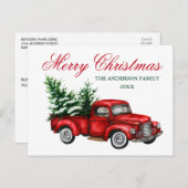 Waterverf rode vrachtwagenboom, vrolijk kerstfees briefkaart (Voorkant / Achterkant)