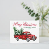 Waterverf rode vrachtwagenboom, vrolijk kerstfees briefkaart (Staand voorkant)