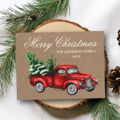 Waterverf  Rode Vragenwagen Kerst Briefkaart