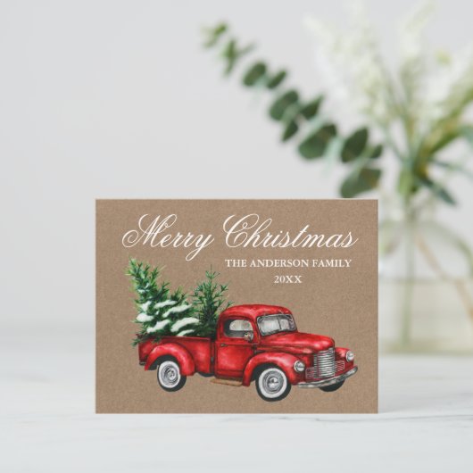 Waterverf  Rode Vragenwagen Kerst Briefkaart (Staand voorkant)