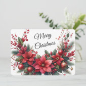 Waterverf rode vrolijke kerstbloem feestdagenkaart (Staand voorkant)