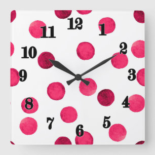 Waterverf rode waterverf polka dot patroon vierkante klok