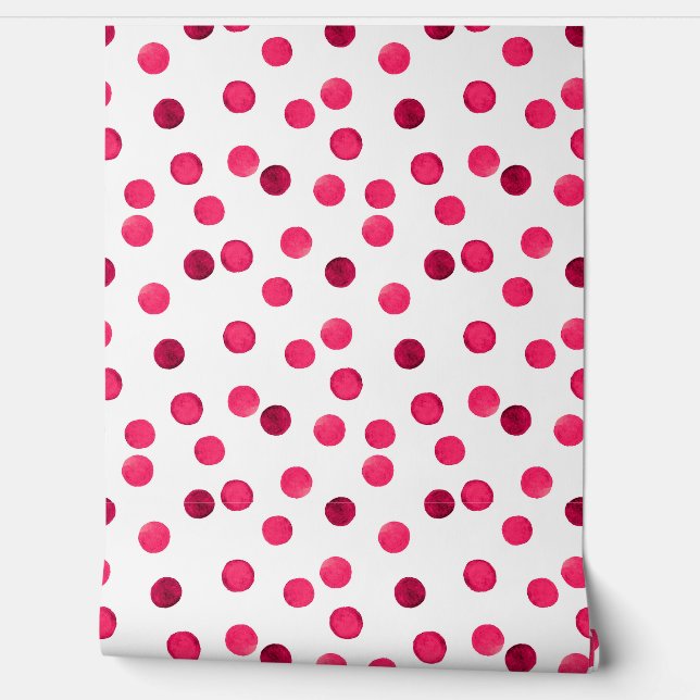 Waterverf  rode waterverf polkadotpatroon behang (Afrollen)