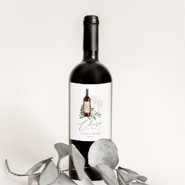 Waterverf Rode wijn Botanische kaas tot liefde Etiket