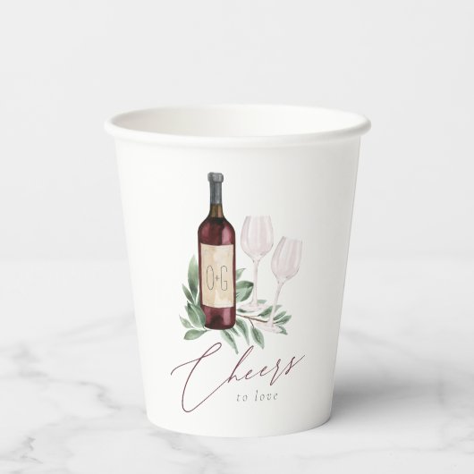 Waterverf Rode wijn Botanische kaas tot liefde Papieren Bekers (Achterkant)