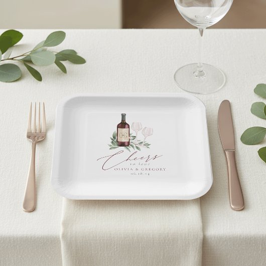 Waterverf Rode wijn Botanische kaas tot liefde Papieren Bordje