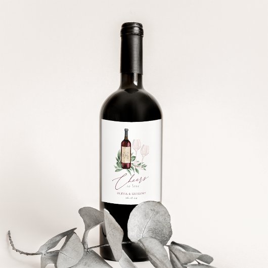 Waterverf Rode wijn Botanische kaas tot liefde Wijn Etiket