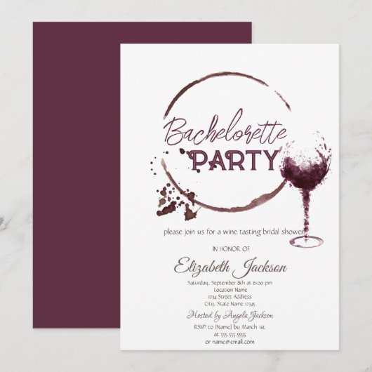 Waterverf Rode Wijn Proeverij Weekend Bachelorette Kaart (Voorkant / Achterkant)