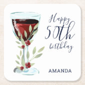 Waterverf rode wijn Roos 50e verjaardag van de Rod Kartonnen Onderzetters (Voorkant)