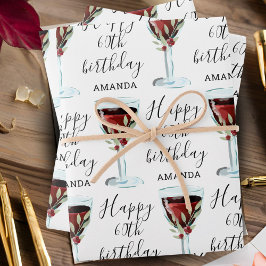 Waterverf rode wijn Roos 60e verjaardag Inpakpapier Vel