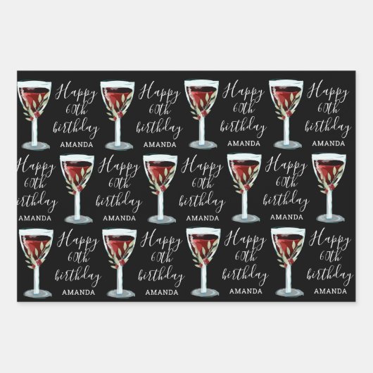 Waterverf rode wijn Roos 60e verjaardag Inpakpapier Vel (Voorkant 3)