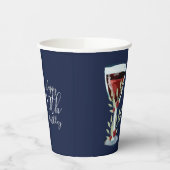 Waterverf Rode wijn Roos Navy Blue 50th Birthday Papieren Bekers (Links)
