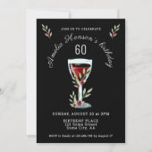 Waterverf Rode wijn Roos Navy Blue 60th Birthday Kaart (Voorkant)