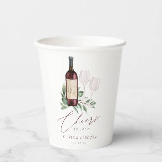 Waterverf Rode Wijn tot liefde Papieren Bekers (Voorkant)