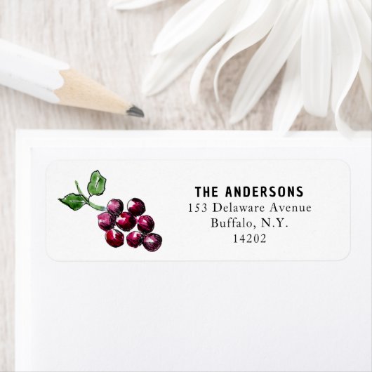 Waterverf rode wijndruiven retouradres etiket (Insitu)