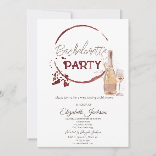 Waterverf rode wijnproeverij bachelorette kaart (Voorkant)