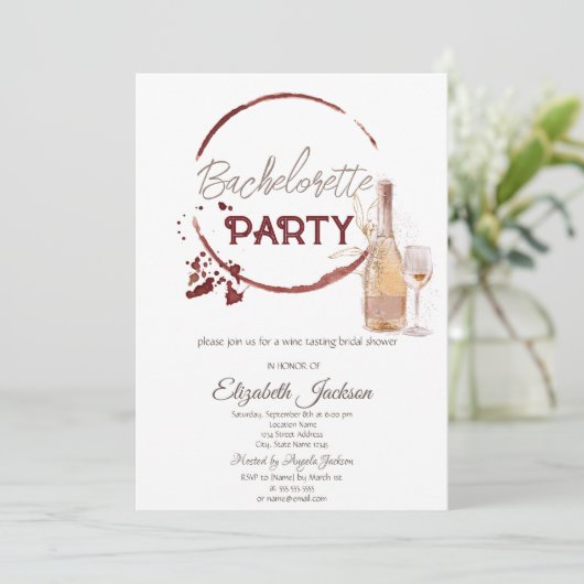 Waterverf rode wijnproeverij bachelorette kaart (Staand voorkant)