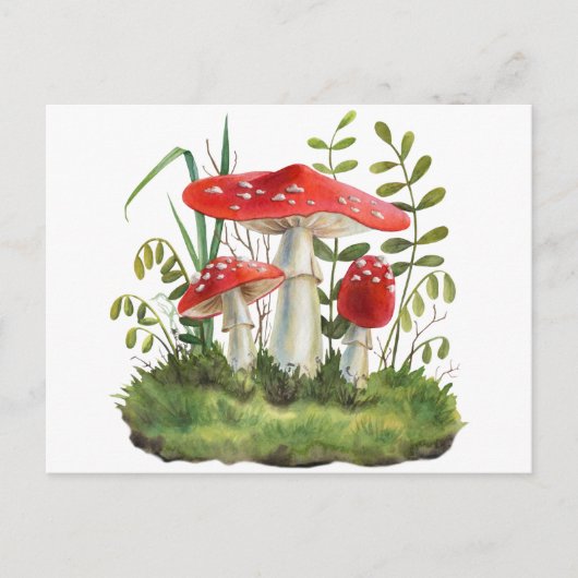 Waterverf Rode wilde paddenstoelen Briefkaart (Voorkant)